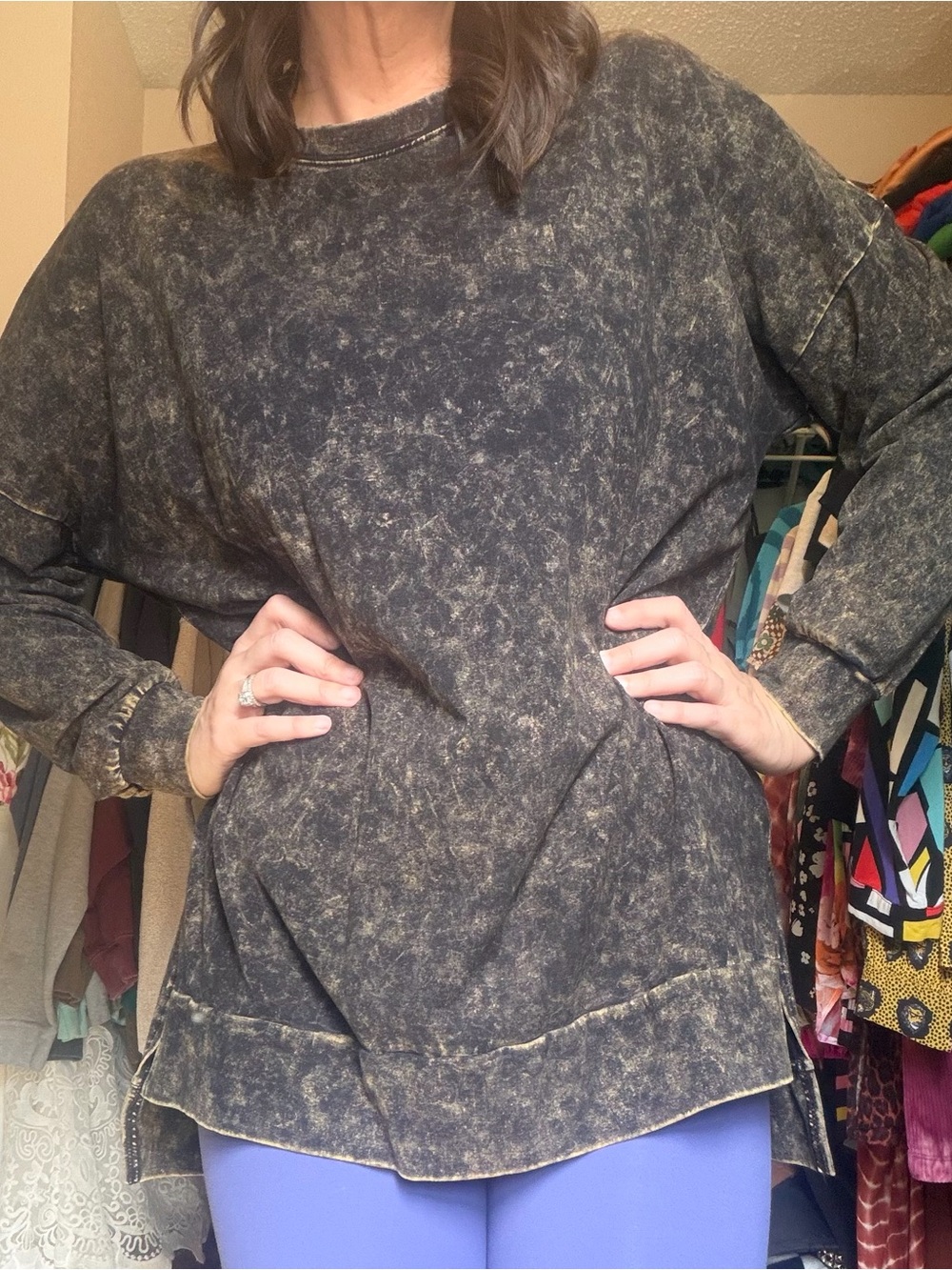 Zenana Mineral-Wash Black Crewneck Pullover Top